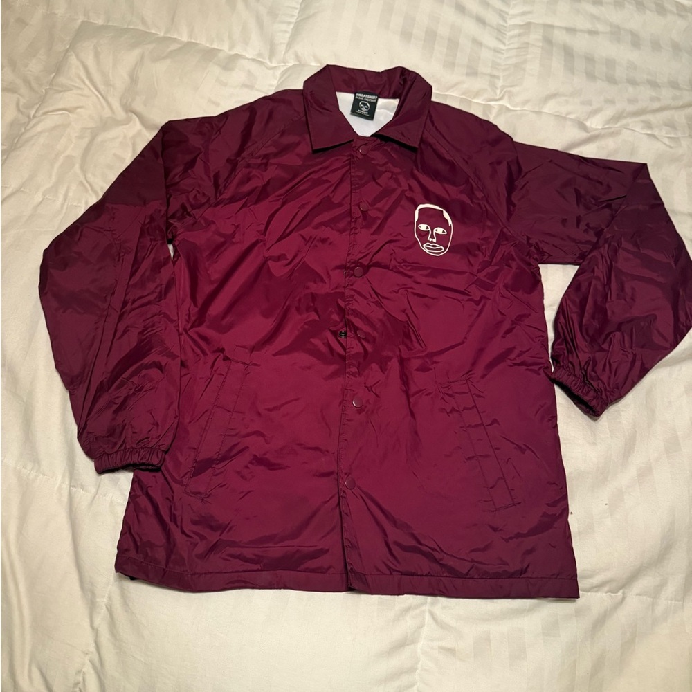 A jacket: Sweatshirt by Earl medium, maroon color, rain, repellent, men’s